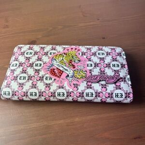 Ed Hardy Pink and White Skull Wallet